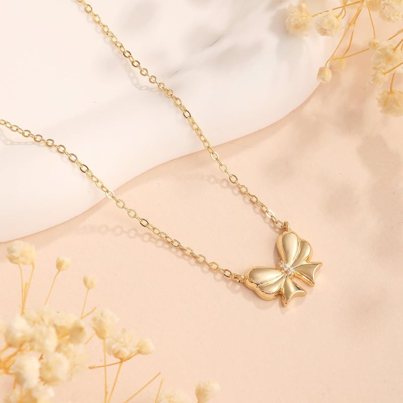 Risamil Store 14K Gold Plated Necklace for Women - Bow Necklace - Dainty Necklace Cute Small Tiny Bow Pendant Choker Chain Necklace Trendy Necklaces for Women Jewelry Gift - Image 4